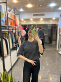 تیشرت باکسی زنانه مدل راه راه فری سایز کد 0109