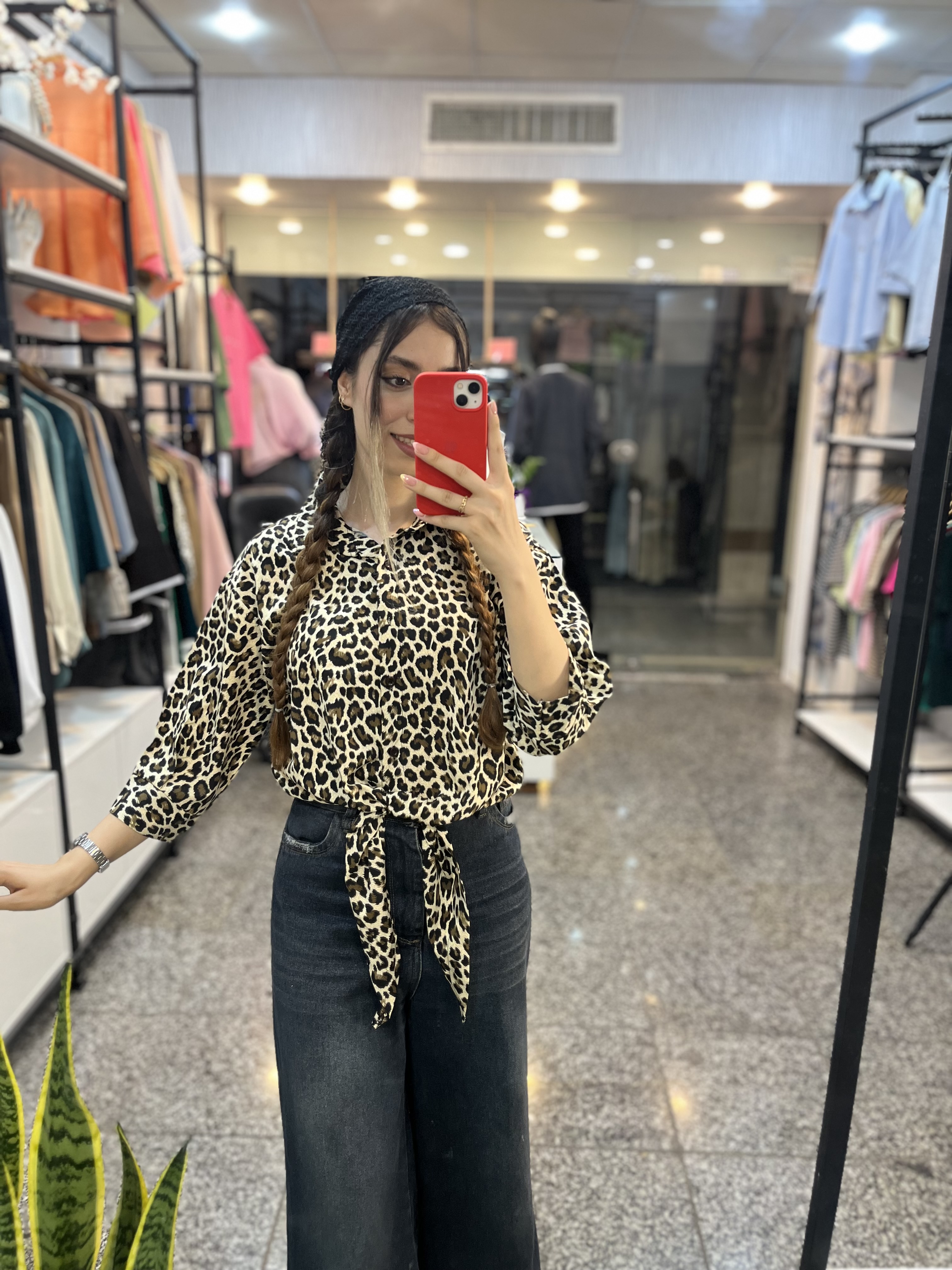 شومیز گره ای زنانه مدل پلنگی فری سایز کد 0104